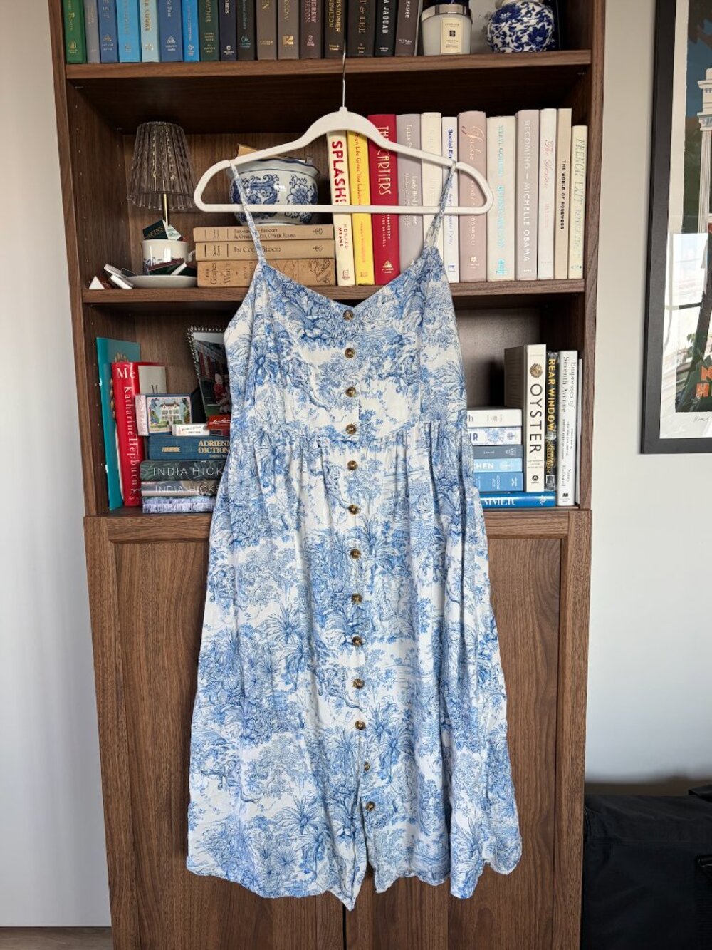 EUC H&M Blue Jungle Toile Linen Blend Midi Dress: 12